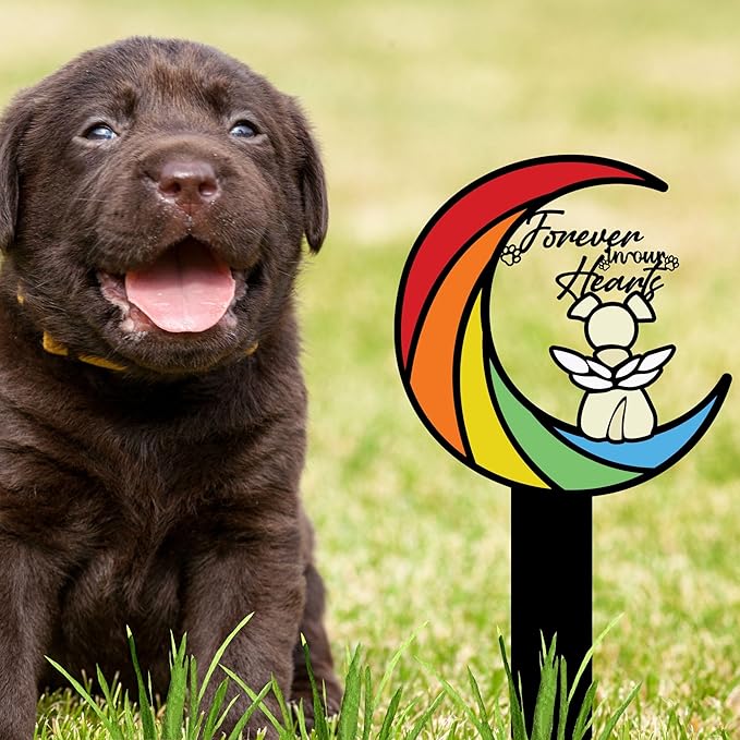 Rainbow Bridge Memorial Grave Marker – 12in Angel Pet Grave Tribute, Weatherproof Loss Gift with Colorful Moon Design, Garden Decoration for Rainbow Bridge Dog Lovers
