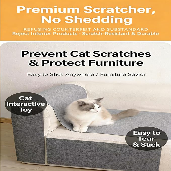Cat -12"x24"Self-Adhesive Cat Scratching Carpet, Heavy-Duty Nail-Free Wall-Mounted Cat Activity Mat for Indoor Cats, Durable Pet Furniture for Kittens & Adult Cats （Khaki）