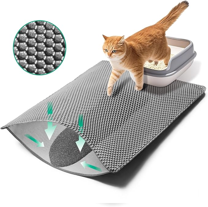 GRELY Cat Litter Mat,XL47''X 28'' Extra Large Litter Trapping Mat,Kitty Litter Box Mat,Double Layer Cats Rug for Pet, Litterbox Mats for Floor,Waterproof Urine Proof,Non-Slip