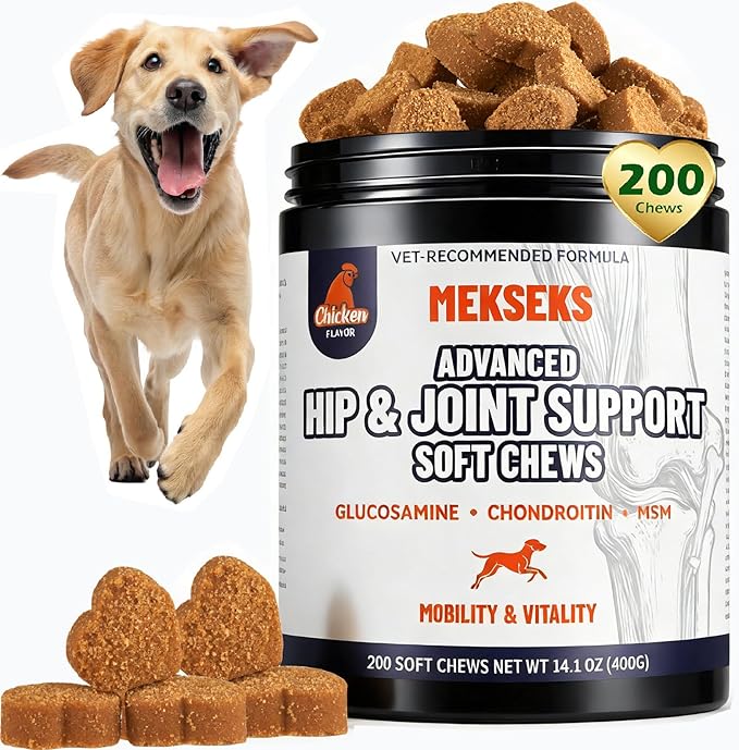 Advanced Dog Hip Joint Health Supplement Chews, Glucosamine for Dogs + Chondroitin, MSM, Turmeric & Green Lipped Mussel, Support Mobility, Pain Relief for Senior All Breeds Soft Chewable Treats