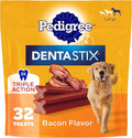Pedigree Dentastix Dog Dental Treats, Large Breed Dog Treats, Bacon Flavor, 1.67 lb. Bag (32 Treats Total)