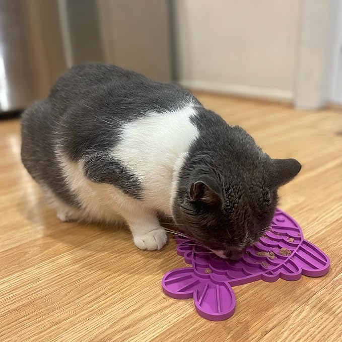 SPOT Soother Lick Mat-Licking Mat for Cats, Kittens, Medium and Large Dogs and Puppies, Food Grade Rubber, Anxiety Reliever, Dog Peanut Butter Lick Pad, Slow Feeder, 9.75inch, Fish (Pack of 2)