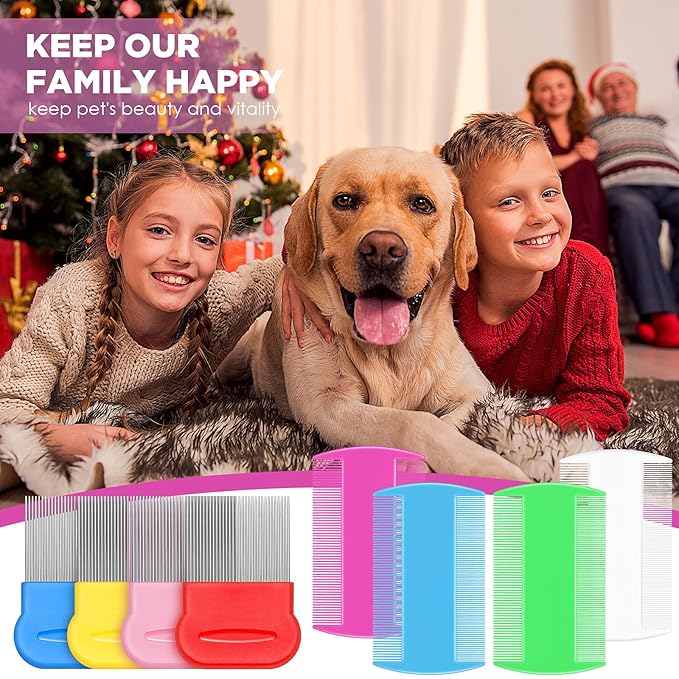 Maitys 8 Pieces Flea Lice Combs Double Sided Lice Cats Dogs and Nit Removal Hair Grooming Plastic and Metal Comb, Head Hair Comb for Pets and Humans(4 x 2 Inches, 2.24 x 2.24 Inches,Novel)