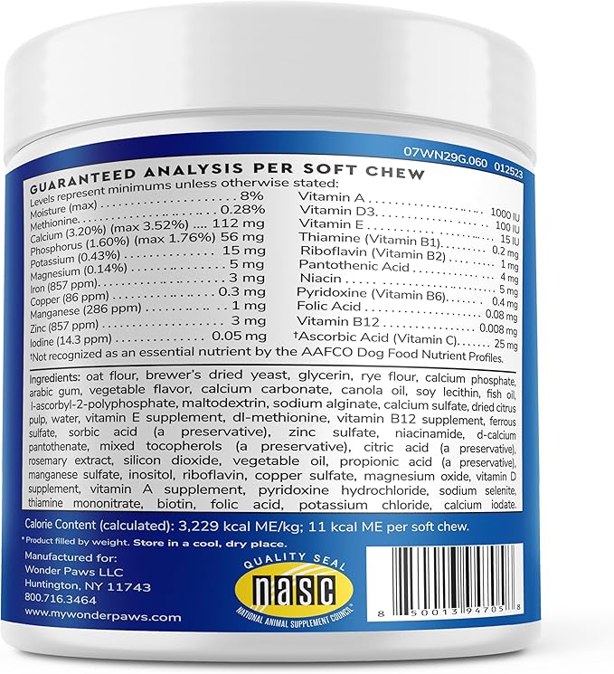 WONDER PAWS Premium Multivitamin for Dogs Daily Multi for Immune, Mood, Joint, Skin, Heart & Digestive Health - 21 in 1 Dog Multivitamins for Optimal Health Essential - 60 Multivitamin Dog Chews