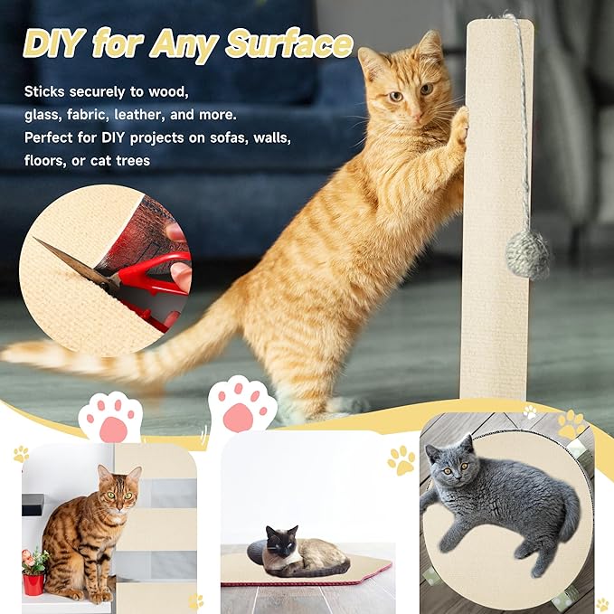 Cat Scratch Furniture Protector, 78.7''x15.8'' Trimmable DIY Self-Adhesive, Durable Corner Scratcher Couch Protectors from Cat Claws for Sofa, Tree Shelves & Scratching Posts (Khaki)