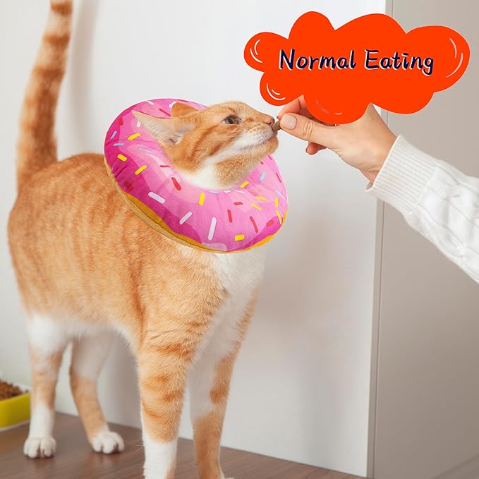 Seyezo Cat Cone Collar Soft, Adjustable Cat Recovery Collars Kitten Cones to Stop Licking, Cute Donut Neck Collar After Surgery, Elizabethan Kittens Protective Cones After Spay (Donut Pink, Medium)