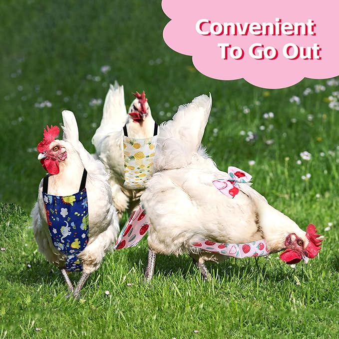 3 Pieces Chicken Diapers for Hens Pet Duck Diapers Reusable Chicken Diapers Chicken Clothes Accessories with Bow Tie for Poultry (L)