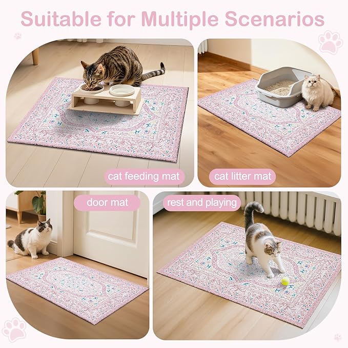 Bienbee Cat Litter Mat, 33" x 22" Waterproof Litter Box Mat Litters Rug with Non-Slip Bottom, Easy to Clean Litter Trapping Mat for Cat,Pink-Green Datura L