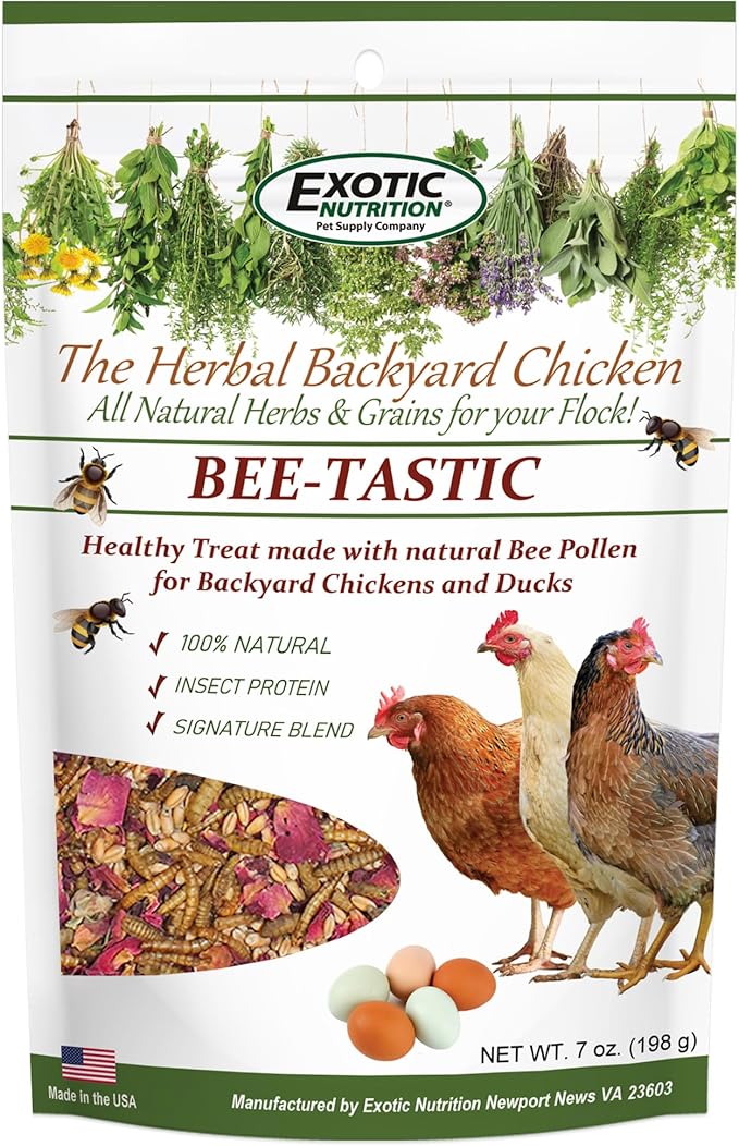 Exotic Nutrition Bee-Tastic - Healthy All-Natural Chicken Treat - Dried Insects, Flowers, Herbs Wheat Berries & Bee Pollen - Promotes Healthy Chickens & Eggs (7 oz)