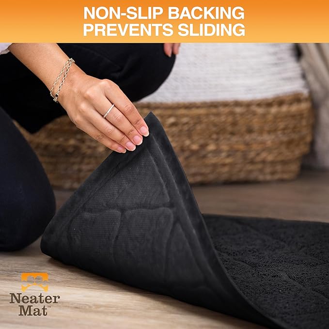 Neater Pets Neater Mat Cat Litter Mat, Thick & Durable Cat Mat for Litter Box, Trapper Pad Catches Mess to Protect Indoor Floors, Soft on Kitty Paws, Anti-Skid Grip Backing, Easy to Clean, Black