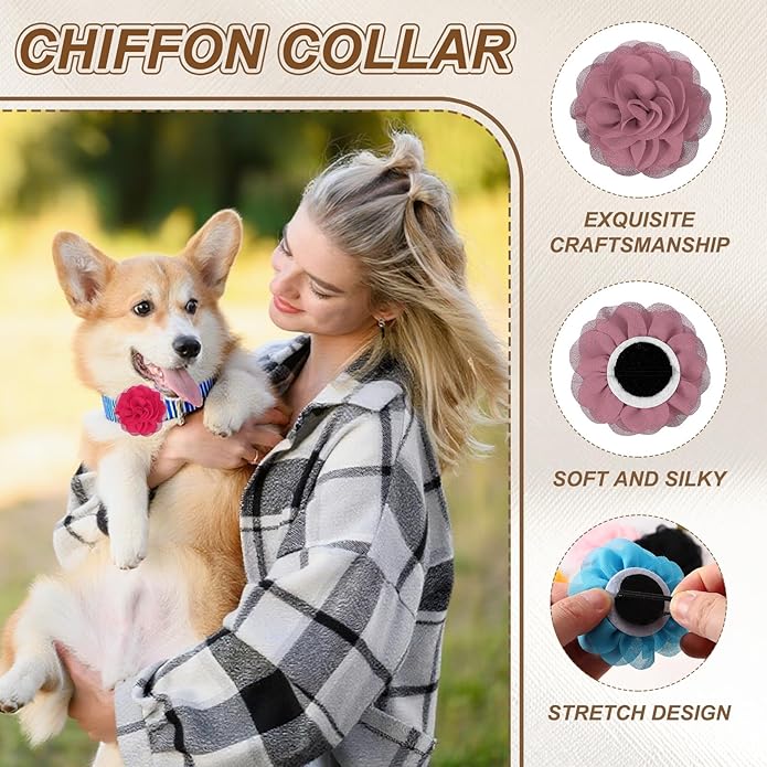Dog Collar Flowers, Pet Flower Charms Soft Chiffon Cat Collar Bow Tie Floral Grooming Supplies, Intended for Dog