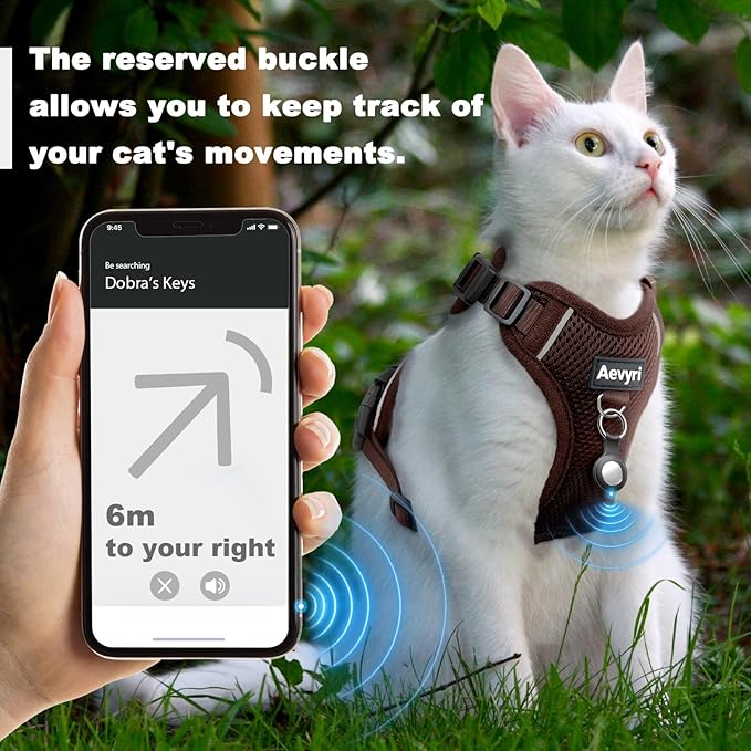 Cat Harness and Leash Set - Escape Proof Adjustable Cat Harness, Comfortable Soft Lightweight, Use Safe & Easy, Walking Travel Kitten Harness for Small Medium Large Cats, Brown, XS