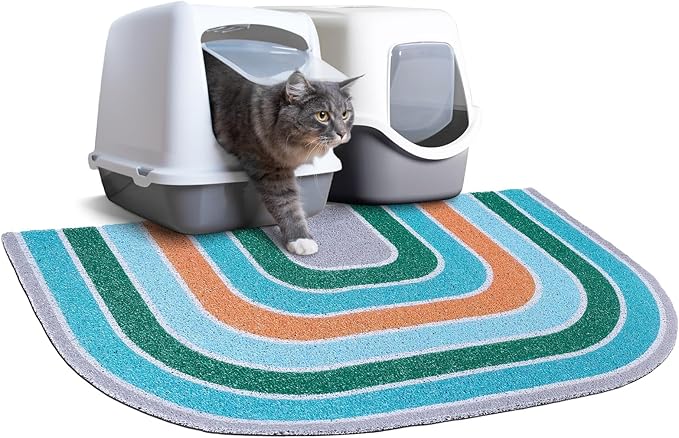 Unicorn Catcher Cat Litter Mat Quality Litter Box Mat Large Non-Slip Cat Litter Mat Litter Trapping Mat Soft Kitty Litter Mat Compatible Two Litter Boxes Cat Products Easy to Clean,Green,L