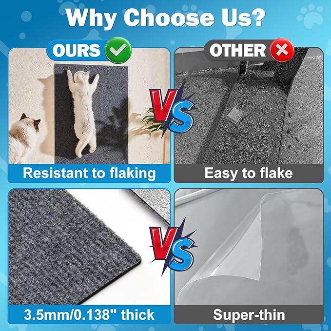 ENONCI Anti Scratch Pads for Cats, Furniture Protector for Couch Corners - 78.7x15.8 Inch Cat Scratching Mat, Replaceable Climbing Wall Scratcher