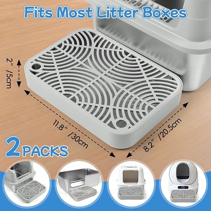Kalolary 2PCS Litter Box Ramp, Cat Steps/Stair for Litter Box, Litter Catcher with Filter Function and Non-Slip Rubber Feet, Suitable for Small and Elderly Cats