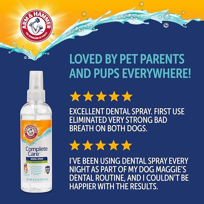 Arm & Hammer Complete Care Dog Dental Spray, Mint Flavor, Easy Brushless Dog Breath Freshener, Baking Soda Enhanced Formula for Fresh Dog Breath, 6oz - 2 Pack