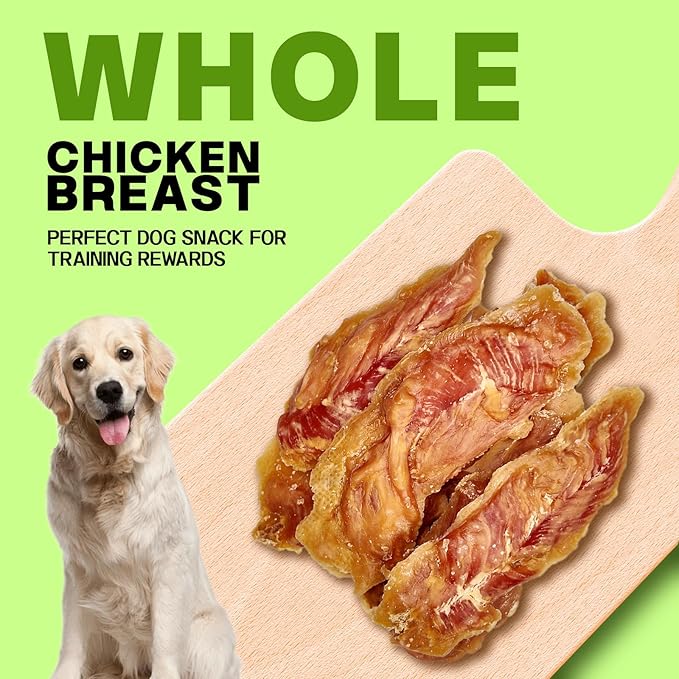 Whole Chicken Breast Dog Treats - 10 Oz (285g) Premium Jerky, High Protein (45%) Real Meat Snacks, Low Fat Training Rewards for Small Medium Large Dogs, Healthy Chews