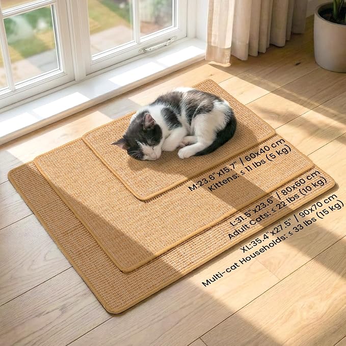 Conlun Cat Scratcher Mat,Sisal Cat Scratch Pad Rug,Wall Scratchers for Indoor Kitten Scratching&Stretching,Furniture Protector for Post&Sofas&Couch&Carpets&Floor,Kitty Bithday Gifts,Medium,Brown