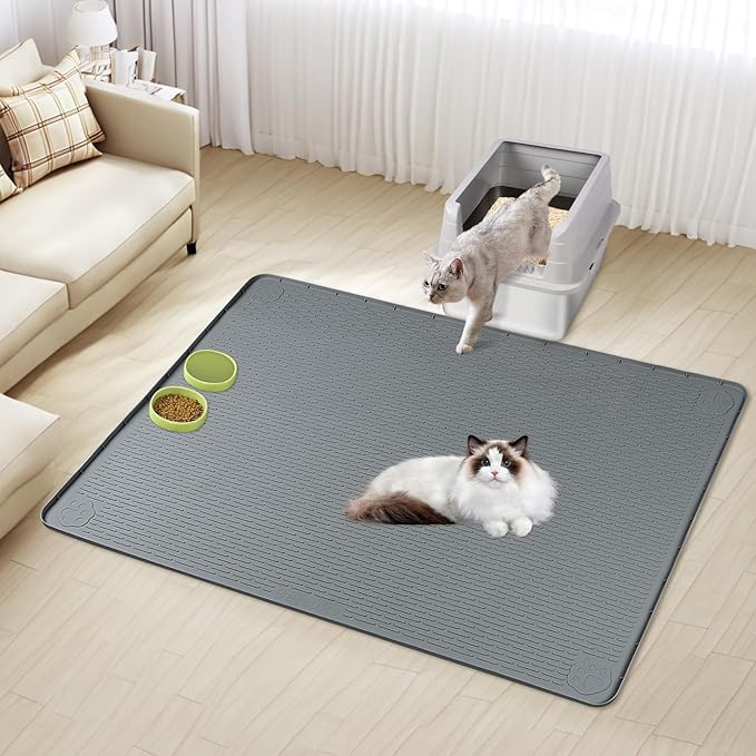 Cat Litter Mat, XXL Extra Large 70" x 45" Silicone Mat Litter Trapping Mat for Scatter Control, Soft on Kitty Paws, Easy to Clean (Dark Grey)