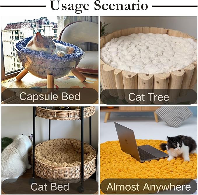 Cat Self-Warming Knitted Bed Mat, Extra-Soft Warm Round Washable Pads Cushions for Indoor Kittens & Kitty Small Pets Cat Trees (Oatmeal,Medium)