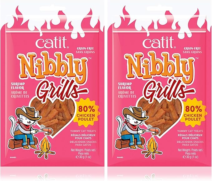 Catit Nibbly Grills Cat Treats, Chicken & Shrimp Recipe - Grain-Free Cat Treat 1.06 Ounce (Pack of 2)