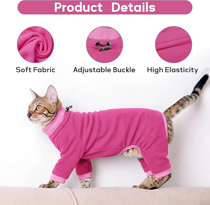 PUMYPOREITY Cat Hair Sticky Sweater, Recovery Suit - Breathable & Lightweight for Post-Surgery Protection, Cat Onsie Prevents Licking Wounds, Pink, XL