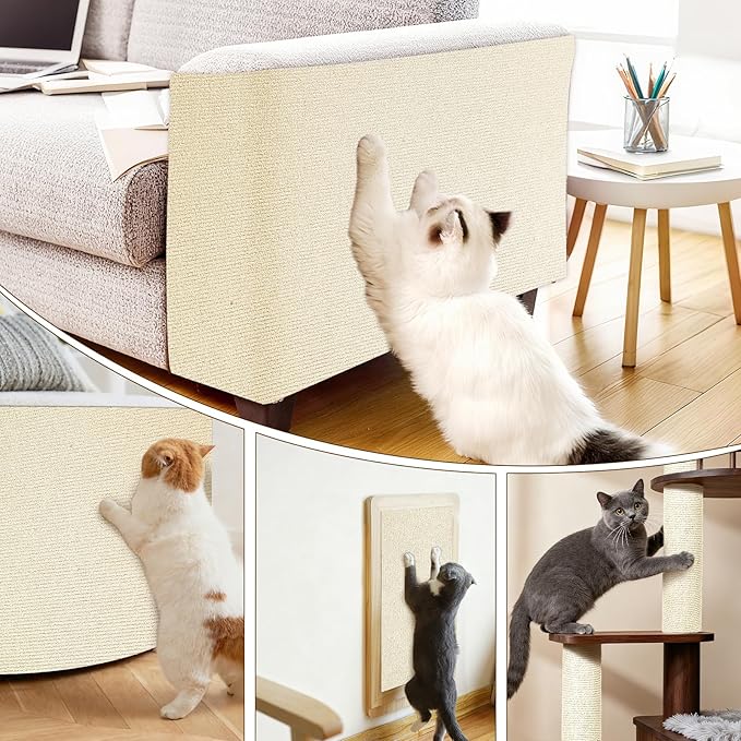 2 Pcs 39.4"X15.8" Cat Scratch Mat for Furniture and Wall Protectors, Trimmable Self-Adhesive Cat Scratch Pads, DIY Cat Scratcher for Covering Cat Tower and Couch Protector (Beige)