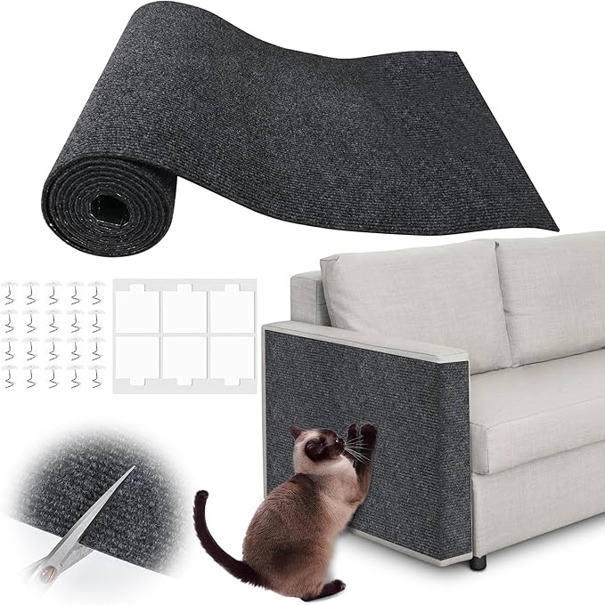 Cat Scratch Furniture Protector - 138" x 17" Trimmable Self-Adhesive Cats Claws Scratch Pads, DIY Cat Climbing Couch Protector for Scratch Post Cat Tree Replacement Indoor (Dark Gray)