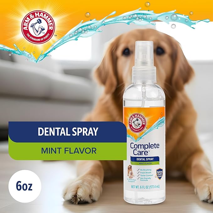 Arm & Hammer Complete Care Dog Dental Spray, Mint Flavor, Easy Brushless Dog Breath Freshener, Baking Soda Enhanced Formula for Fresh Dog Breath, 6oz - 2 Pack
