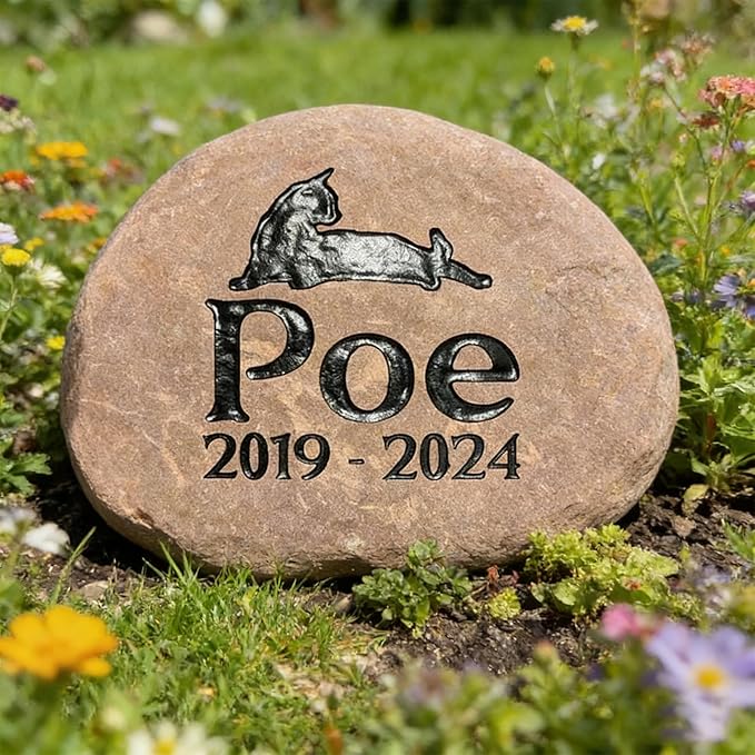 Personalized Cats Memorial Stone - Custom Engraved Natural River Rock with Name & Icon, Handcrafted Pet Loss Gift, Garden or Indoor Angel Pet Remembrance Stone (for Cats)