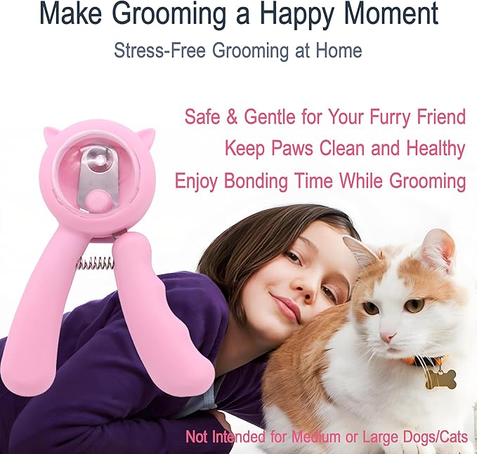 Kitten Nail Clippers Set, Anti-Splatter Nail Clipper with Nail Collector, Safety Nail Trimmer for Kittens, Includes Nail File, Cleaning Brush, Cotton Swabs and Zipper Bag