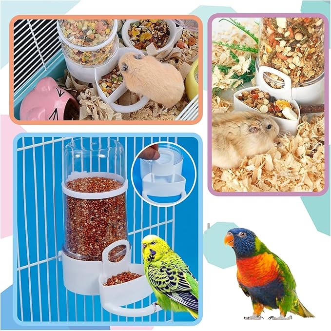2 Pieces Bird Feeder Water Dispenser, Automatic Bird Feeder and Drinker Set for Cage, No Mess Hanging Parrot Food Bowl, Parakeet Cage Accessories for Hamsters,Pigeons,Parrot (A)
