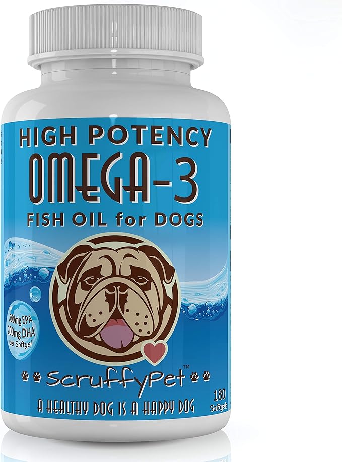 Pure Omega 3 Wild Fish Oil for Dogs with Vitamin E - Highest EPA & DHA Softgels Available (1000mg) 180ct