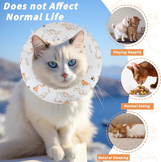 Soft Cat Cone Collar, Cute Cats Recovery Collar Suitable for Small, Medium, Large cat,Elizabethan Neck Collar for Cats After Surgery (White Cat, Small)