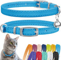 CollarDirect Leather Cat Collar with Bell - Kitten Collar, Small and Big Cat Collar for Boy Cats, Girl Cats with Safety Elastic Strap (Neck Fit 6"-7", Light Blue)