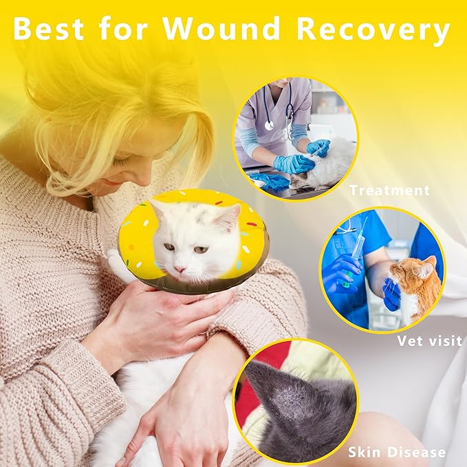 Seyezo Cat Cone Collar Soft, Adjustable Cat Recovery Collar Kitten Cones to Stop Licking, Cute Donut E Collar After Surgery, Cats Neck Pillow Cone Elizabethan Cones of Shame (Waterproof Yellow, Large)
