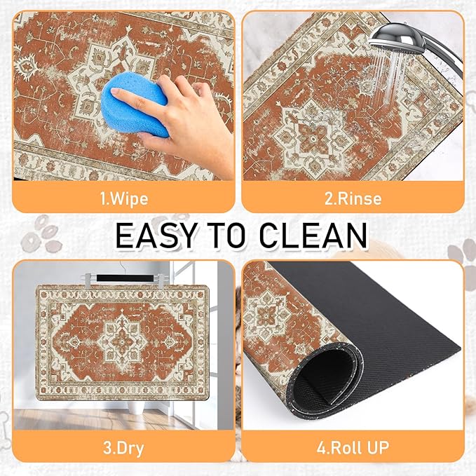 Dog Food Bowl Mat - Absorbent Quick Dry Dog Feeding Mats for Food and Water, Anti Slip Cat Bowl Placemat for Floors, Diatomite Pet Dish Matts Accessories Supplies, Bohemia Style, 16 * 24in