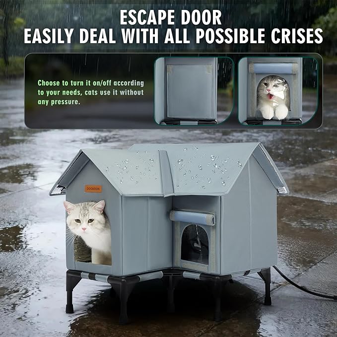 Outdoor Cat House Weatherproof, Heated Cat House for Outside, Insulated Outdoor Cat Shelter with Thickened Model (Grey, L)