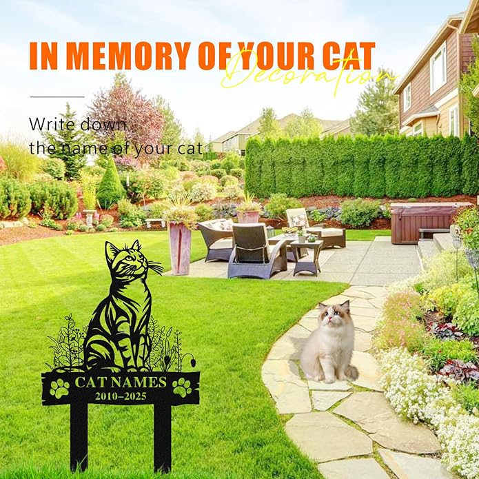 Personalized Memorial Marker for Departed Feline Friends, Handcrafted Cat Grave Stone