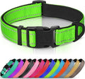 Joytale Reflective Dog Collar, Soft Neoprene Padded, Metal D-Ring, Nylon Pet Collar Adjustable for Large Dogs, Green, L