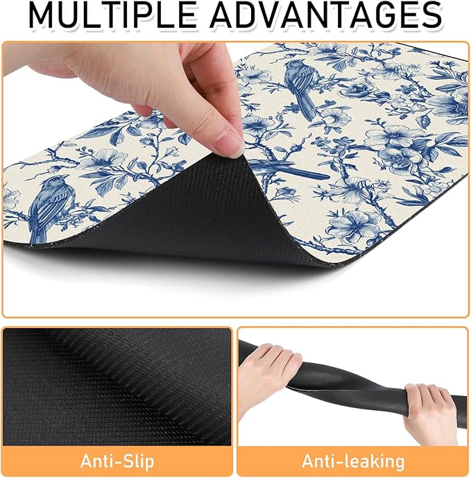 Dog Cat Food Mat - Absorbent Quick Dry Dog Bowl Mats for Food and Water, Anti Slip Cat Feeding Placemat for Floors, Diatomite Pet Dish Matts Accessories Supplies, Floral Bird Style, 12*20in