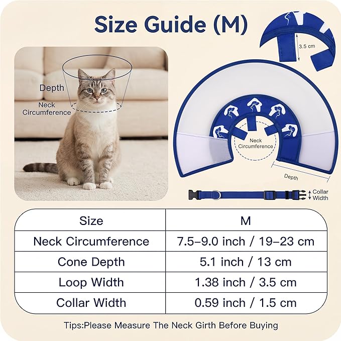 Cat Cone Recovery Collar, Adjustable Elizabethan Collar for Cats to Stop Licking After Surgery, Soft Comfortable Pet Cone for Neck Girth 7.5''-9.0''