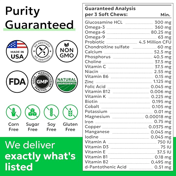 BARK&SPARK Dog Multivitamin Chews Glucosamine Chondroitin with Omega 3, Digestive Enzymes & Probiotics | Vitamins and Supplements for Dogs Pet Skin & Coat & Joint & Gut Health Support - 120ct