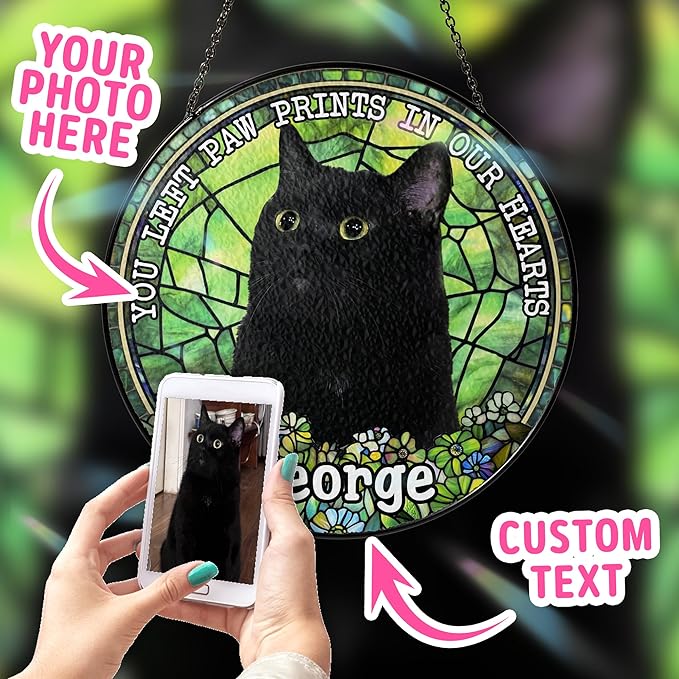 Custom Cat Portrait Art Suncatcher Stained Glass Pet Indoor Decor Window Hanging Dog Cat Bereavement Keepsake Loss of Pet Remembrance Gift