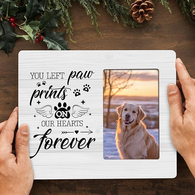 Dog Memorial Gifts for Loss of Dog Frame, Pet Loss Sympathy Gift Picture Frame, You Left Paw Prints on Our Hearts Frames Fits 4x6 Photo