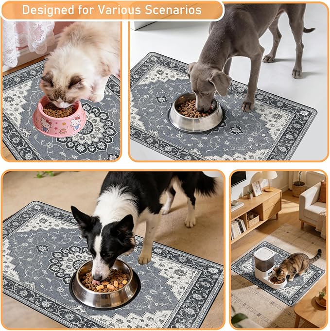 Dog Food Feeding Mat - Absorbent Diatomite Pet Dog Cat Bowl Mats for Food and Water, Anti Slip Dog Bowl Placemat for Floors, Quick Dry Pet Dish Matts Supplies, Bohemia Style, 17 * 30in
