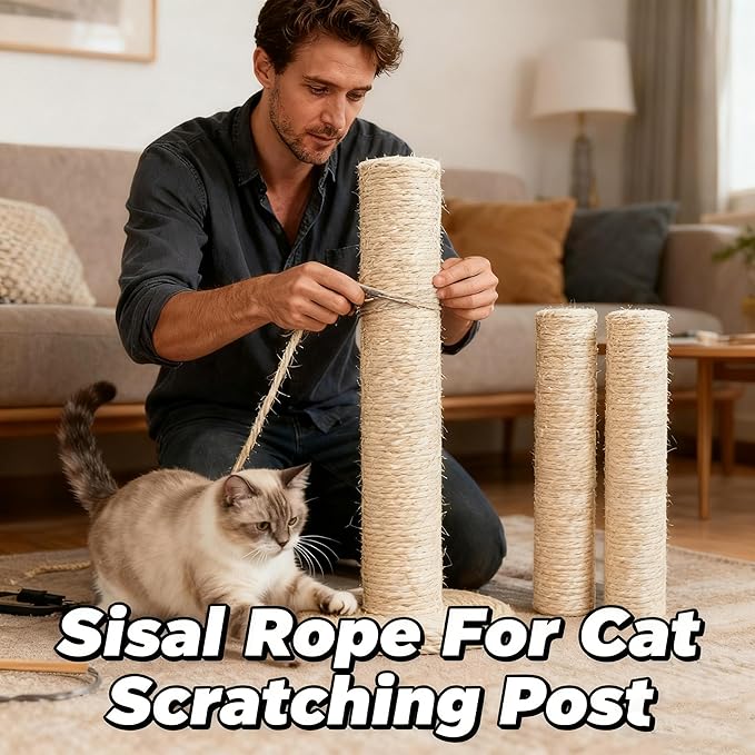 164 Feet Sisal Rope for Cat Tree & Scratching Post Replacement, 1/4 Inch Scratcher Rope to Refresh Cat Furniture, Durable Cat Scratching Rope