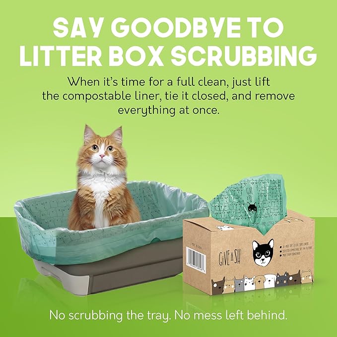 Home Compostable Cat Litter Box Liners, Jumbo XL 36” x 19” Drawstring - Extra Thick Heavy Duty Litter Box Bags, Tear Resistant & Leak-Proof Cat Liners for Easy Cleanup - Pack of 30