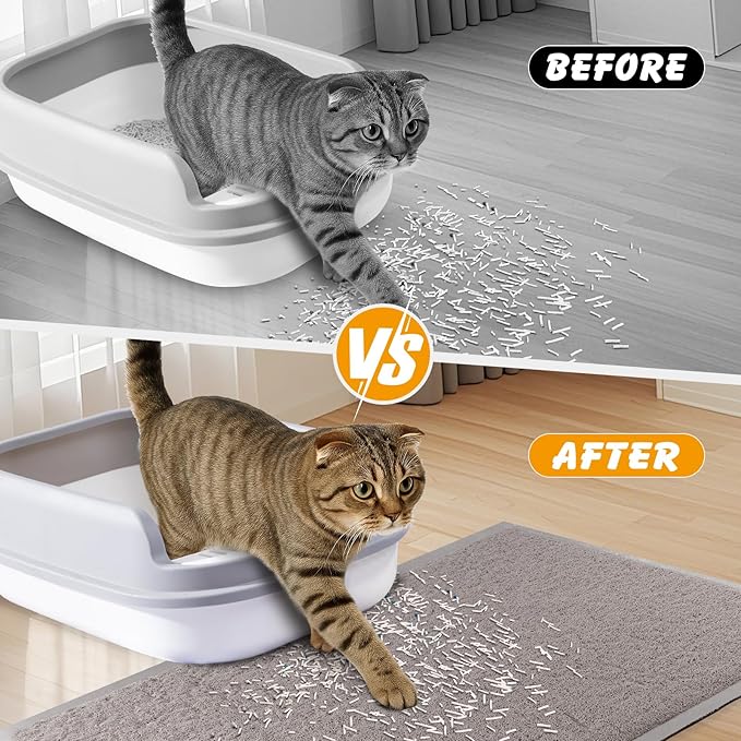 Cat Litter Mat, 35.5x23.6 in Litters Box Mat Waterproof Non-Slip Easy to Clean Washable Trapping Mat for Kitty(Gray)