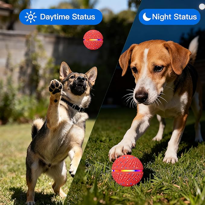 Interactive Dog Toys: Self Rolling & Bouncing Ball to Keep Them Busy, 3 Modes, Type-C Fast Charging, Durable E-TPU & IP54 Waterproof - Best for Small/Medium Breeds & Puppies (Red, Medium)